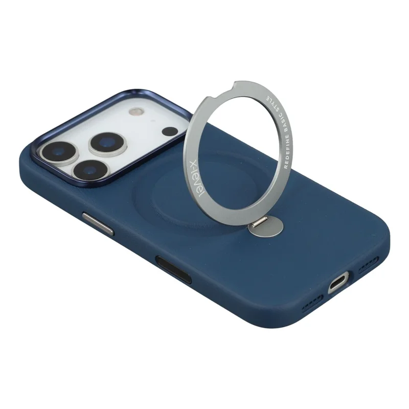 X-LEVEL For iPhone 17 Pro Magnetic Case Kickstand PC + PU Phone Back Cover - Blue