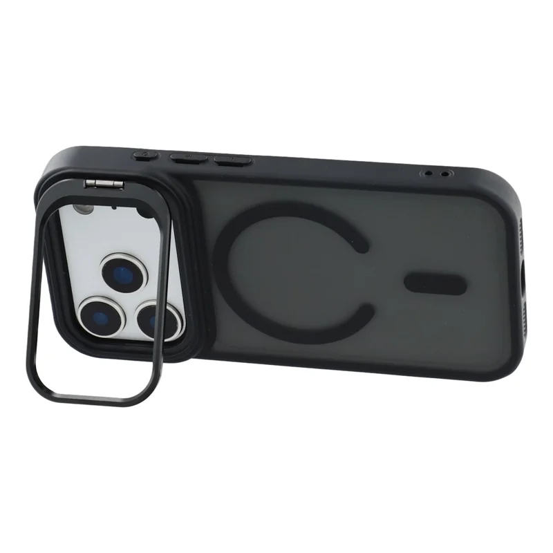 For iPhone 17 Pro Case Compatible with MagSafe Lens Kickstand TPU + PC Matte Phone Cover - Titanium Black