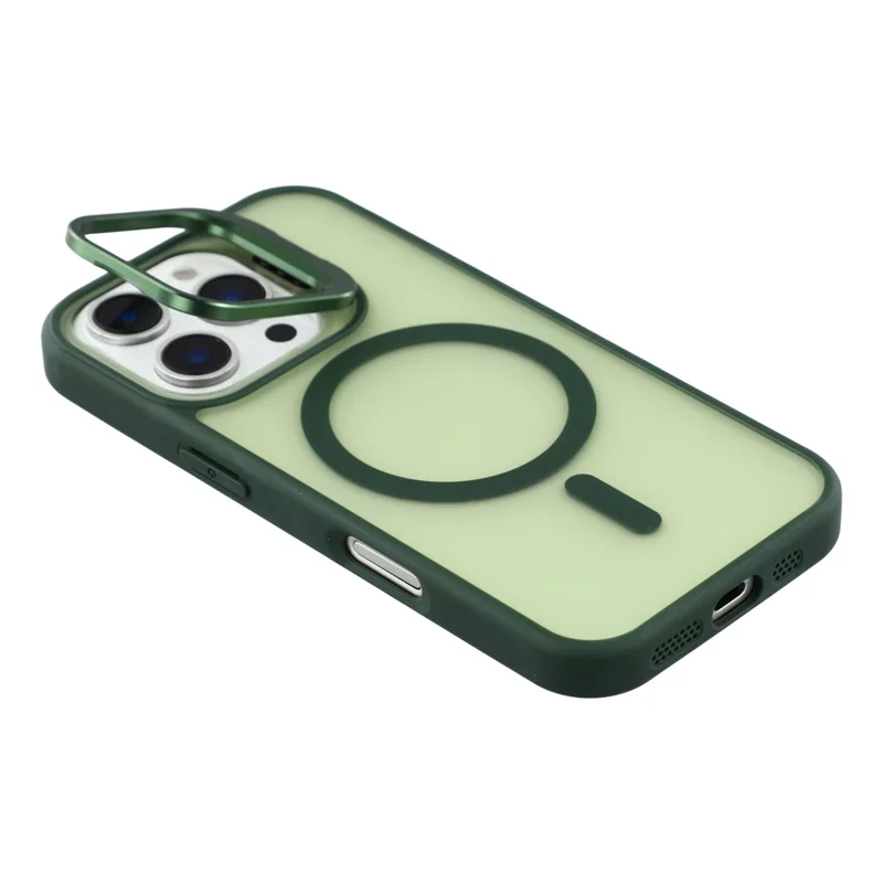 For iPhone 16 Pro Max Case Compatible with MagSafe Lens Kickstand TPU + PC Matte Phone Cover - Dark Green