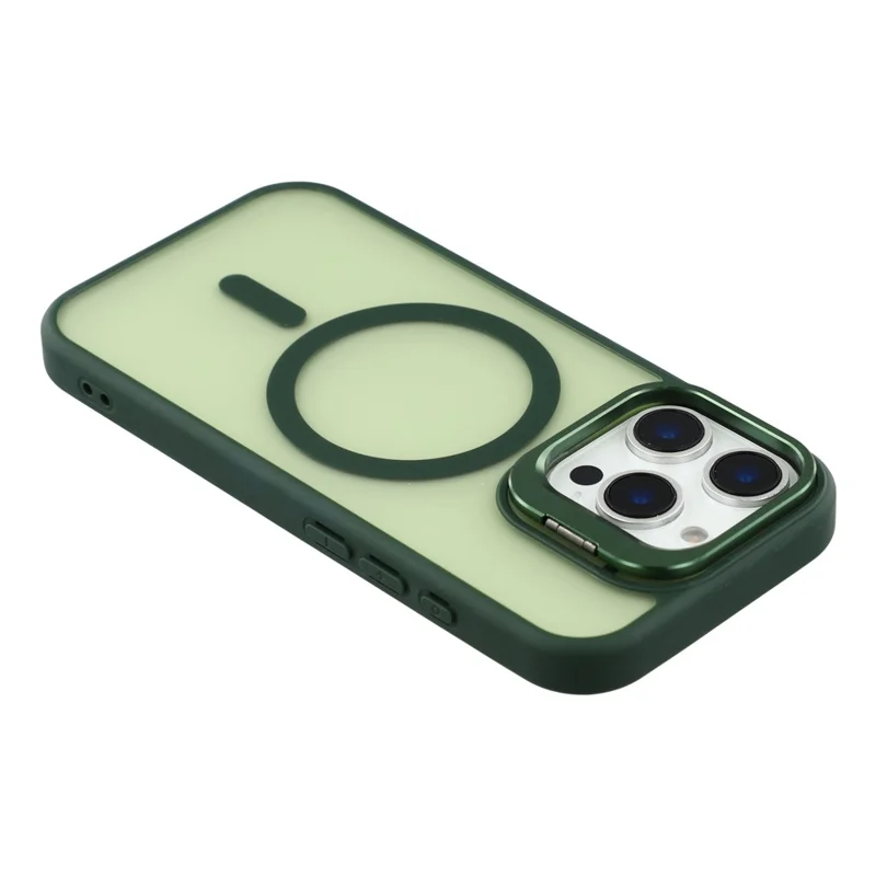 For iPhone 16 Pro Max Case Compatible with MagSafe Lens Kickstand TPU + PC Matte Phone Cover - Dark Green
