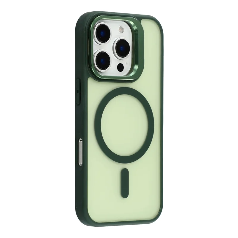 For iPhone 16 Pro Case Compatible with MagSafe Lens Kickstand TPU + PC Matte Phone Cover - Dark Green