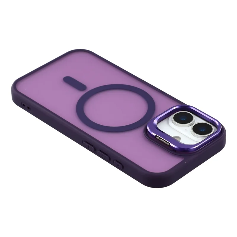 For iPhone 16 Case Compatible with MagSafe Lens Kickstand TPU + PC Matte Phone Cover - Dark Purple
