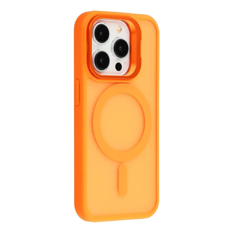 For iPhone 15 Pro Max Case Compatible with MagSafe Lens Kickstand TPU + PC Matte Phone Cover - Orange