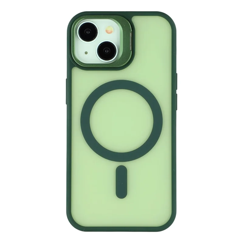 For iPhone 14 / 13 Case Compatible with MagSafe Lens Kickstand TPU + PC Matte Phone Cover - Dark Green