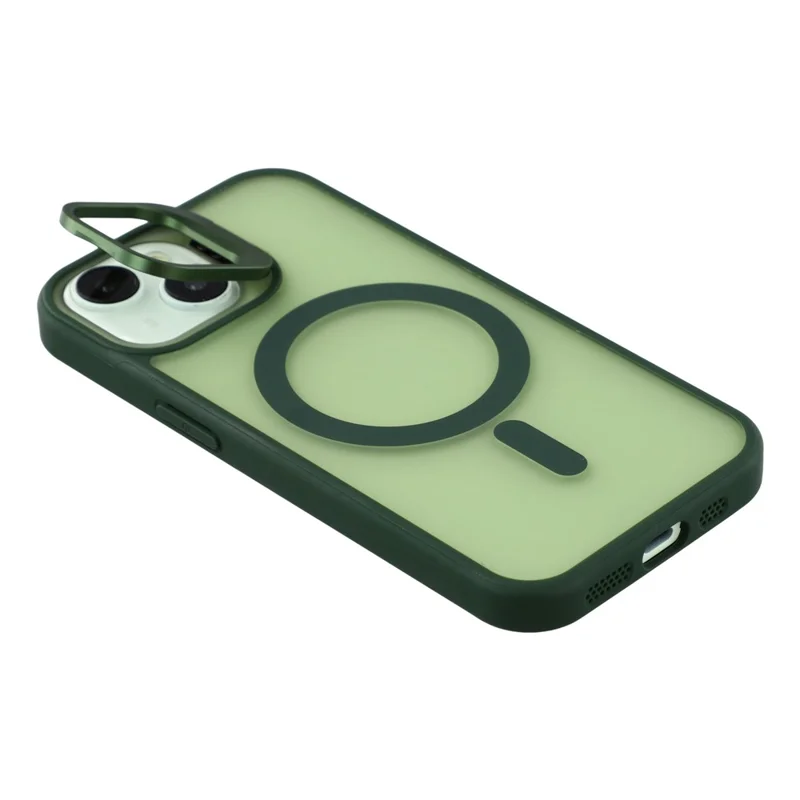 For iPhone 14 / 13 Case Compatible with MagSafe Lens Kickstand TPU + PC Matte Phone Cover - Dark Green