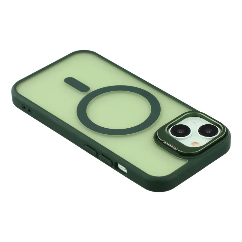For iPhone 14 / 13 Case Compatible with MagSafe Lens Kickstand TPU + PC Matte Phone Cover - Dark Green