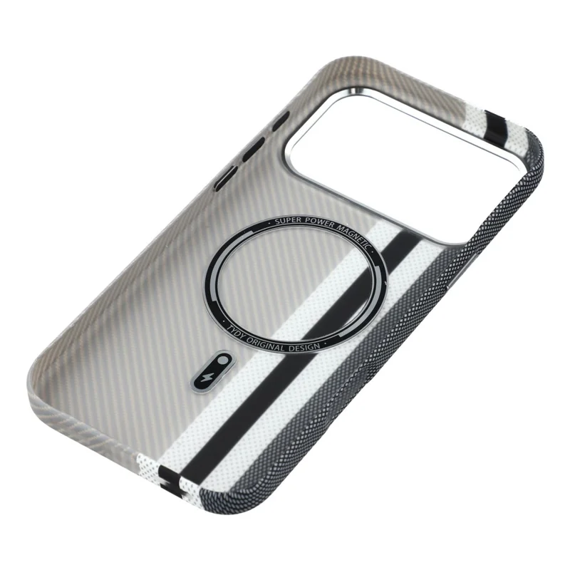 Funda magnética para iPhone 17 Pro Max con impresión de transferencia de agua, carcasa trasera de PC con marco metálico - Rayas grises