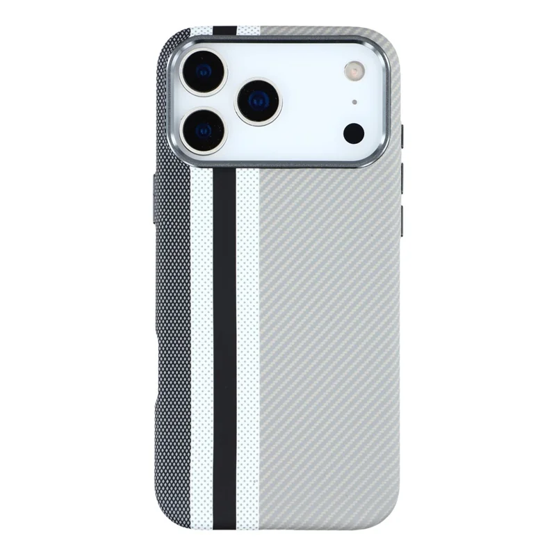 For iPhone 17 Pro Magnetic Case Water Transfer Printing Metal Frame PC Phone Back Cover - Grey Stripes
