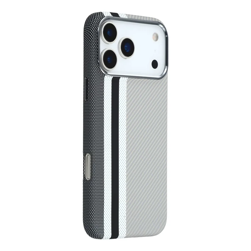 For iPhone 17 Pro Magnetic Case Water Transfer Printing Metal Frame PC Phone Back Cover - Grey Stripes