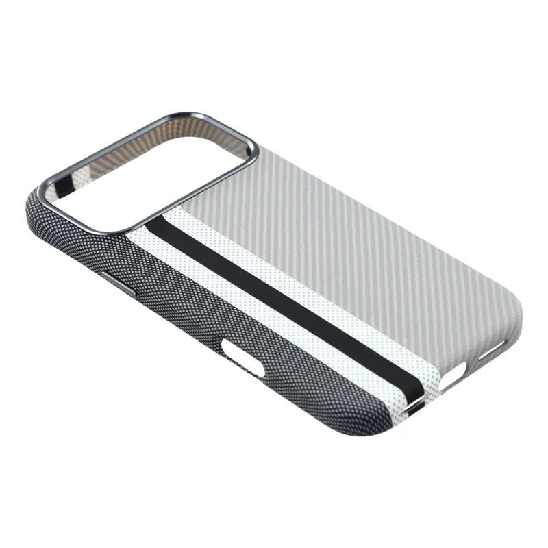 For iPhone 17 Pro Magnetic Case Water Transfer Printing Metal Frame PC Phone Back Cover - Grey Stripes