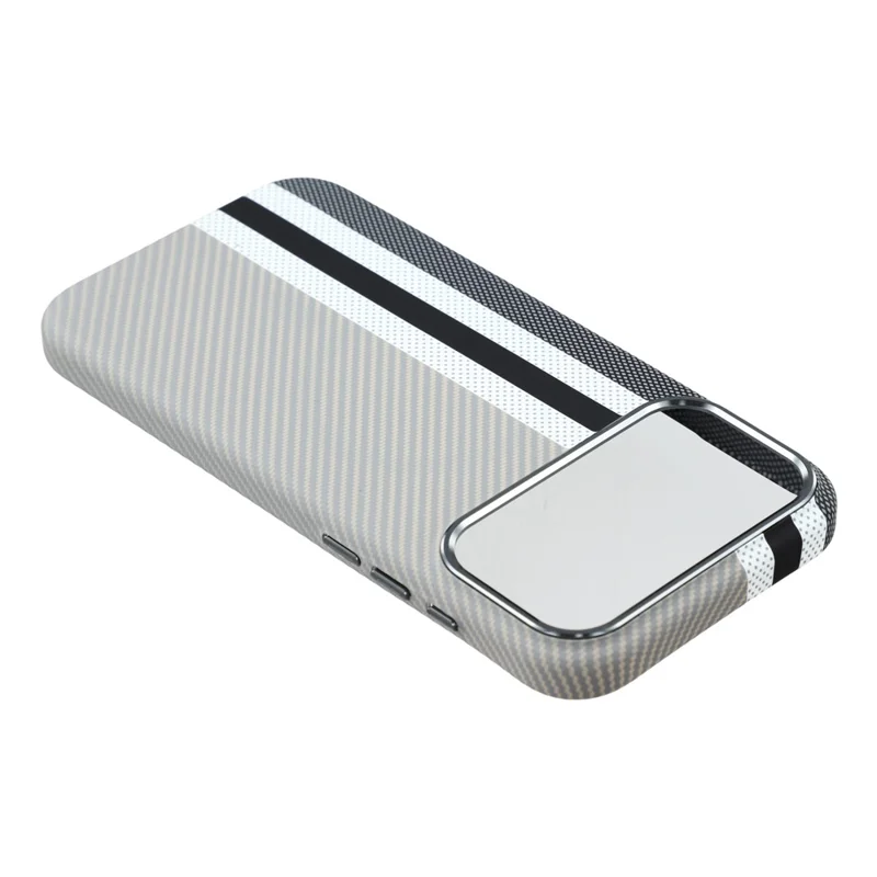 For iPhone 17 Pro Magnetic Case Water Transfer Printing Metal Frame PC Phone Back Cover - Grey Stripes