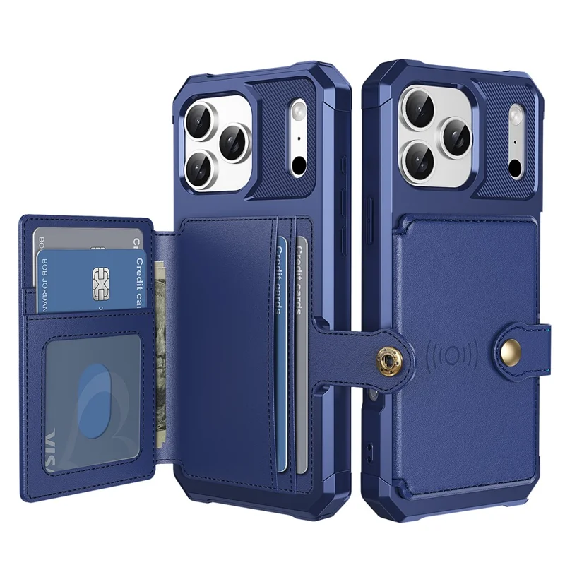 For iPhone 18 Pro Max / 17 Pro Max Case with Card Holder PU Leather + TPU Phone Back Cover - Blue