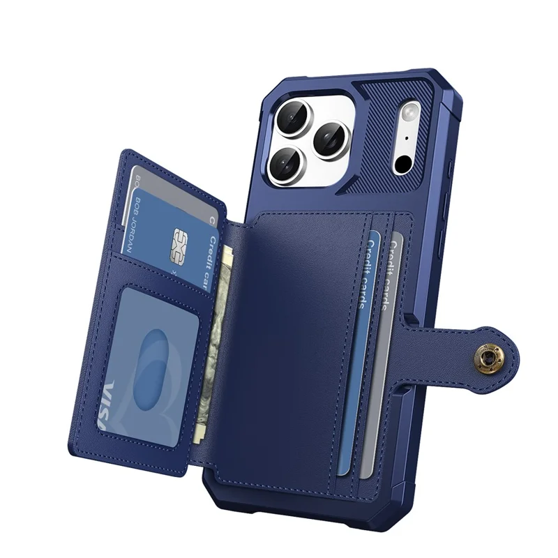 For iPhone 18 Pro Max / 17 Pro Max Case with Card Holder PU Leather + TPU Phone Back Cover - Blue