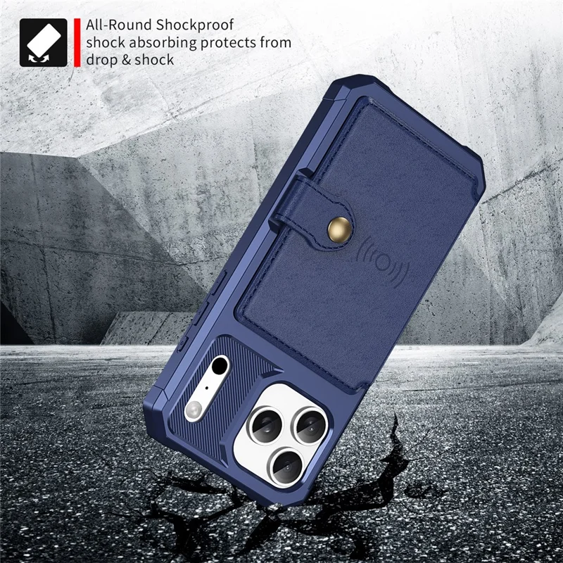 For iPhone 18 Pro Max / 17 Pro Max Case with Card Holder PU Leather + TPU Phone Back Cover - Blue