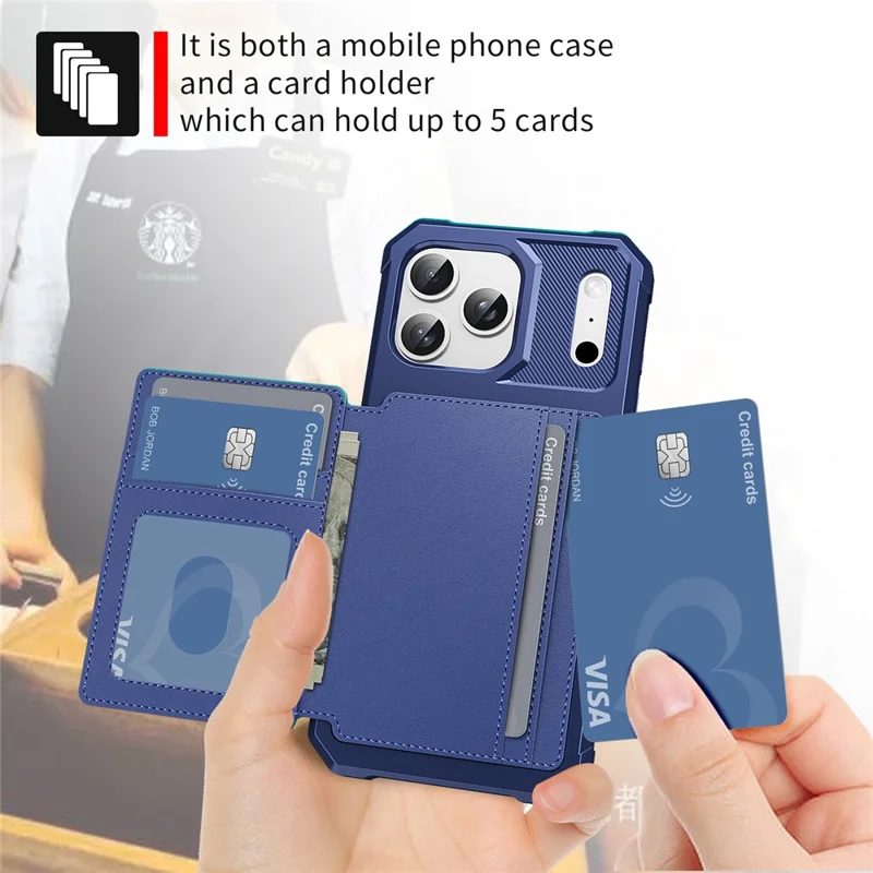For iPhone 18 Pro Max / 17 Pro Max Case with Card Holder PU Leather + TPU Phone Back Cover - Blue