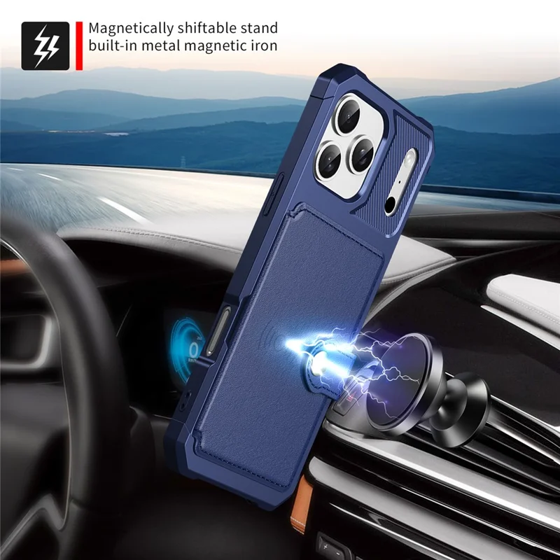 For iPhone 18 Pro Max / 17 Pro Max Case with Card Holder PU Leather + TPU Phone Back Cover - Blue