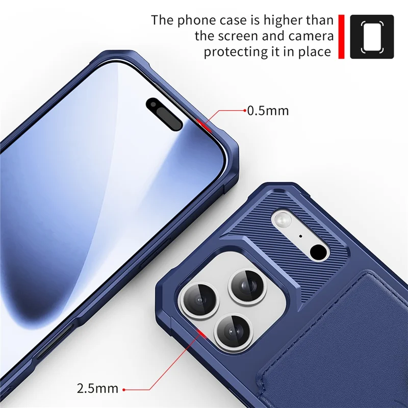 For iPhone 18 Pro Max / 17 Pro Max Case with Card Holder PU Leather + TPU Phone Back Cover - Blue