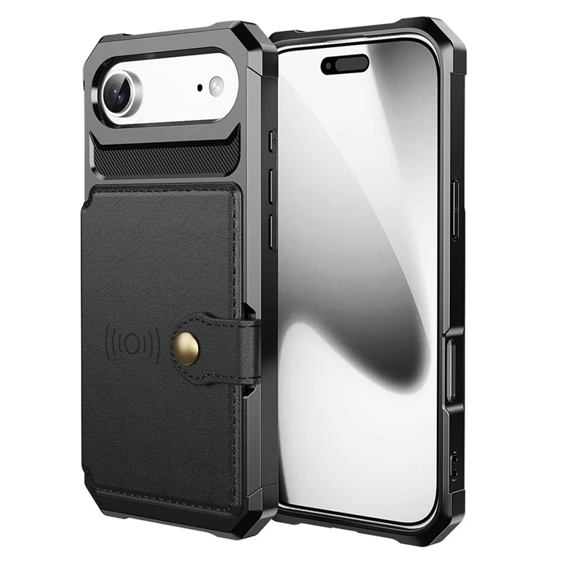 For iPhone Air Case with Card Holder PU Leather + TPU Phone Back Cover - Black