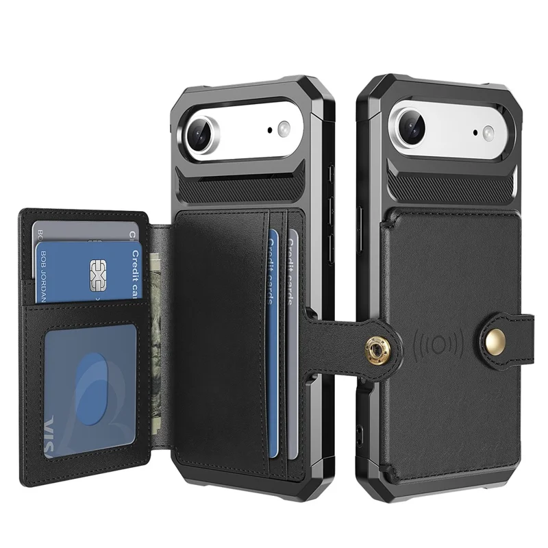 For iPhone Air Case with Card Holder PU Leather + TPU Phone Back Cover - Black