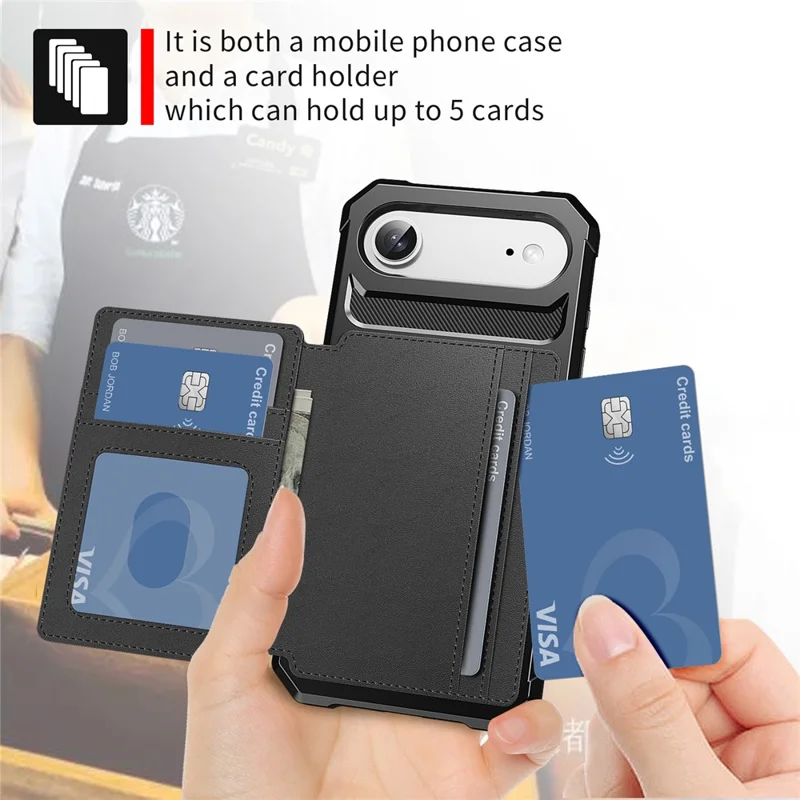 For iPhone Air Case with Card Holder PU Leather + TPU Phone Back Cover - Black