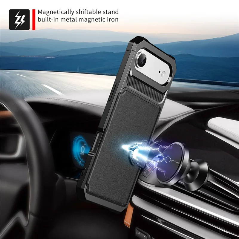 For iPhone Air Case with Card Holder PU Leather + TPU Phone Back Cover - Black