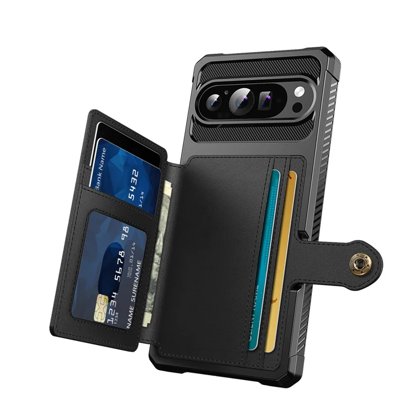 For Google Pixel 10 Pro XL Case with Card Holder PU Leather + TPU Phone Back Cover - Black
