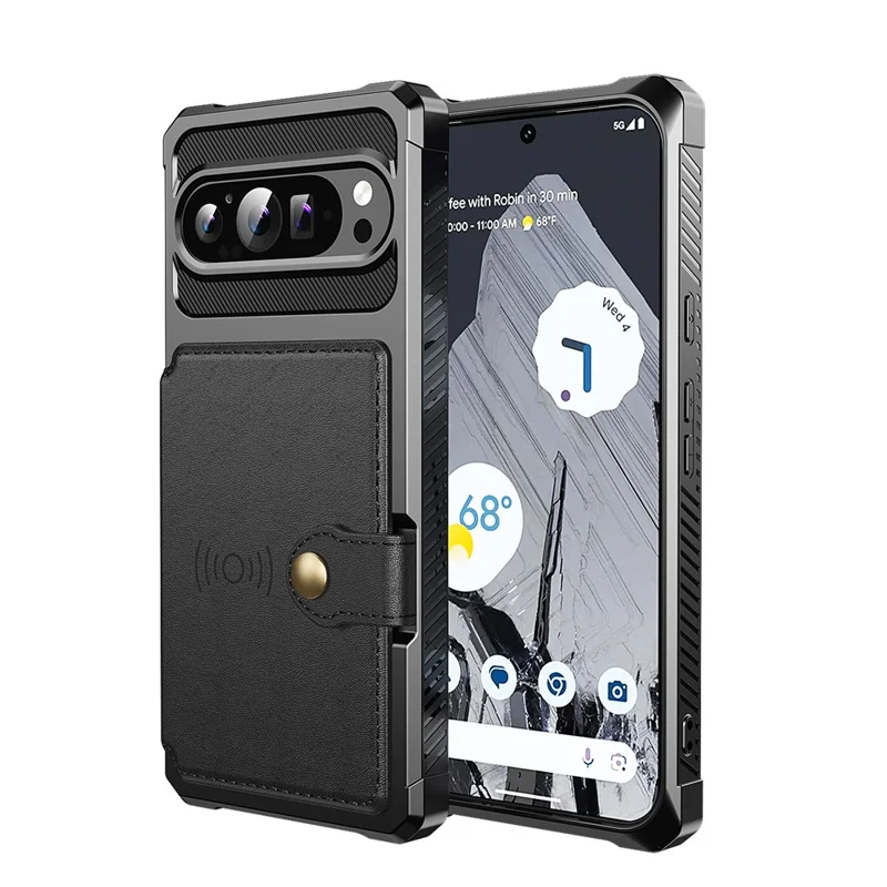 For Google Pixel 10 Pro XL Case with Card Holder PU Leather + TPU Phone Back Cover - Black