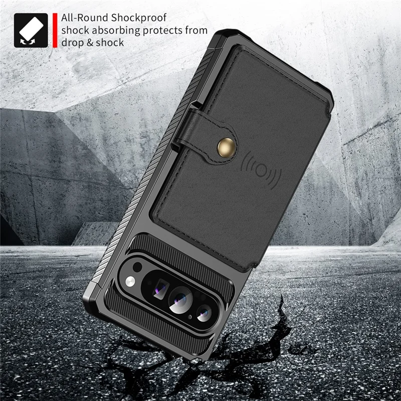 For Google Pixel 10 Pro XL Case with Card Holder PU Leather + TPU Phone Back Cover - Black