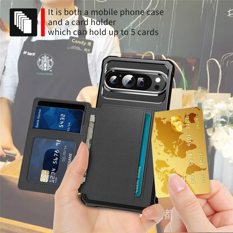 For Google Pixel 10 Pro XL Case with Card Holder PU Leather + TPU Phone Back Cover - Black