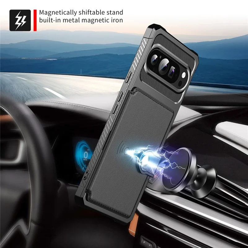 For Google Pixel 10 Pro XL Case with Card Holder PU Leather + TPU Phone Back Cover - Black