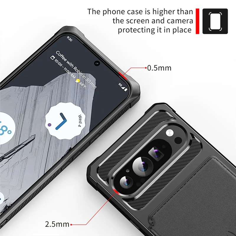 For Google Pixel 10 Pro XL Case with Card Holder PU Leather + TPU Phone Back Cover - Black