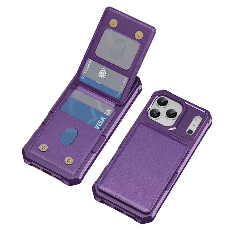iPhone 17 Pro-hoes met kaartslot en standaard van PU-leer + TPU-telefoonhoes - Paars