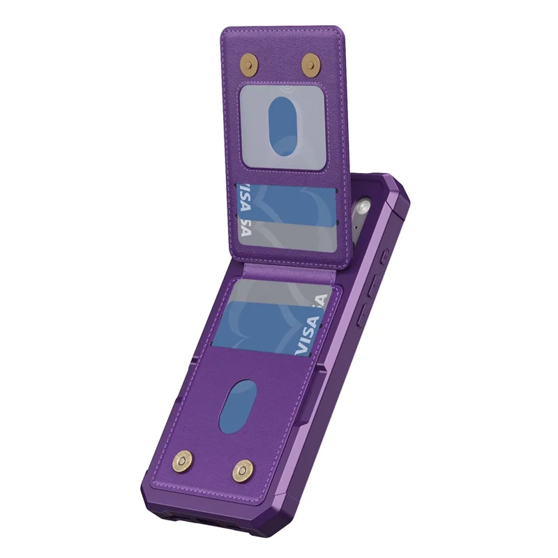 iPhone 17 Pro-hoes met kaartslot en standaard van PU-leer + TPU-telefoonhoes - Paars
