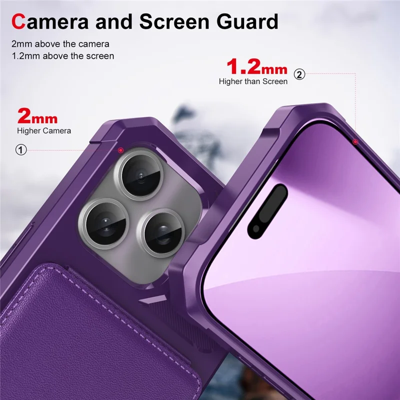 iPhone 17 Pro-hoes met kaartslot en standaard van PU-leer + TPU-telefoonhoes - Paars