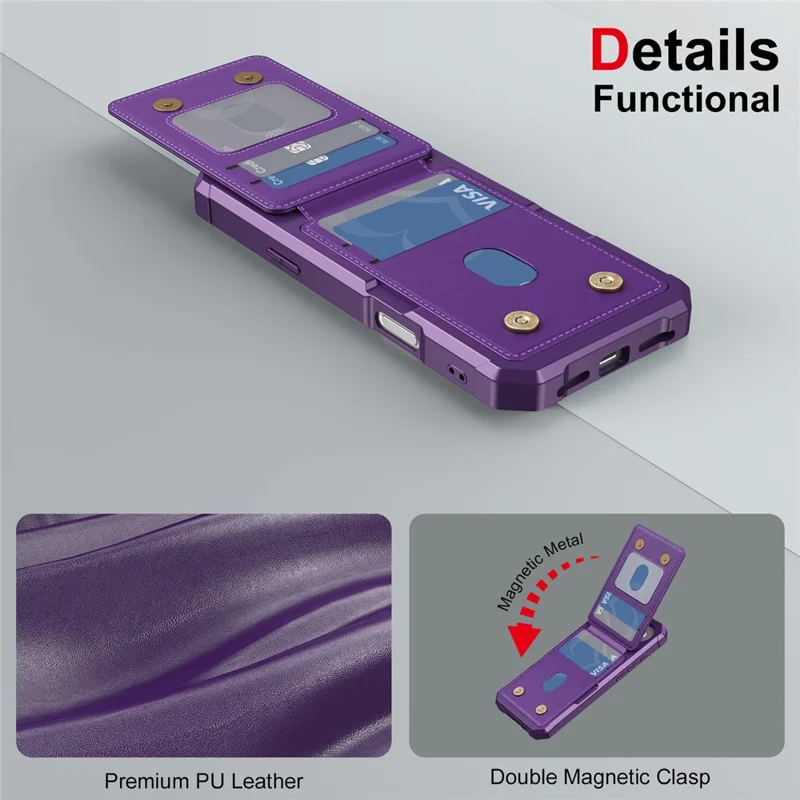 iPhone 17 Pro-hoes met kaartslot en standaard van PU-leer + TPU-telefoonhoes - Paars