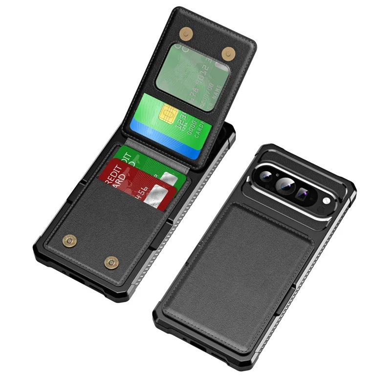 For Google Pixel 10 Pro XL Case with Card Slot Kickstand PU Leather + TPU Phone Cover - Black