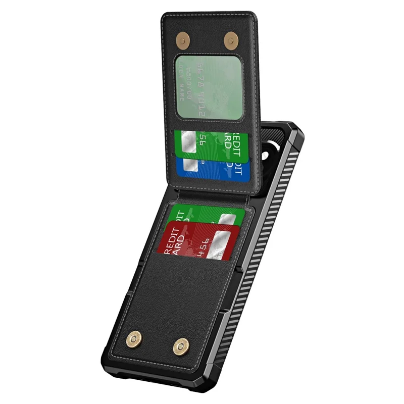 For Google Pixel 10 Pro XL Case with Card Slot Kickstand PU Leather + TPU Phone Cover - Black