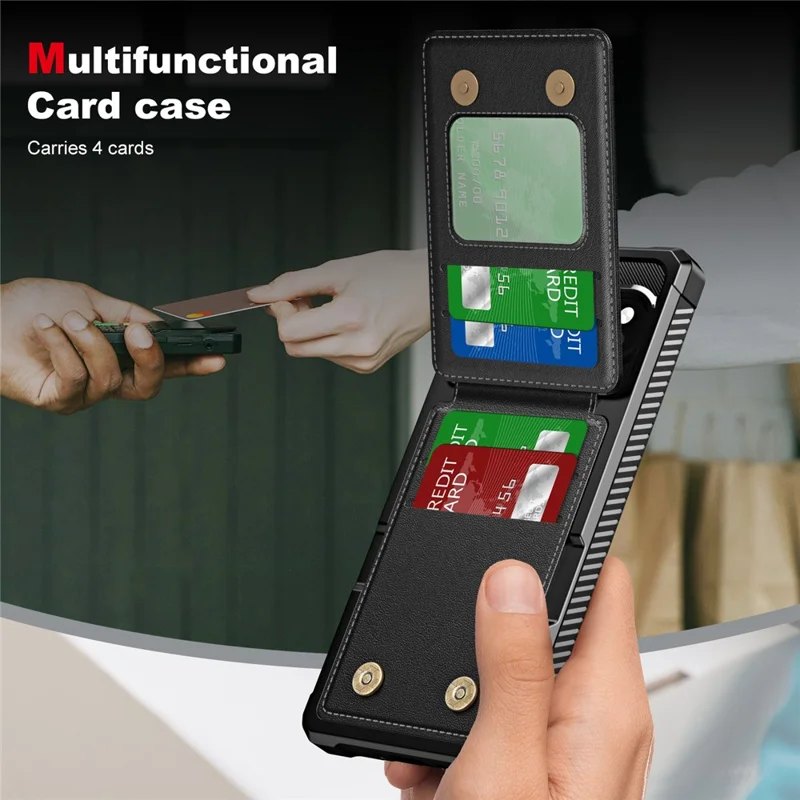 For Google Pixel 10 Pro XL Case with Card Slot Kickstand PU Leather + TPU Phone Cover - Black