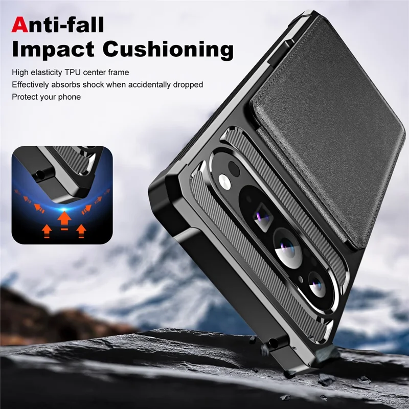 For Google Pixel 10 Pro XL Case with Card Slot Kickstand PU Leather + TPU Phone Cover - Black