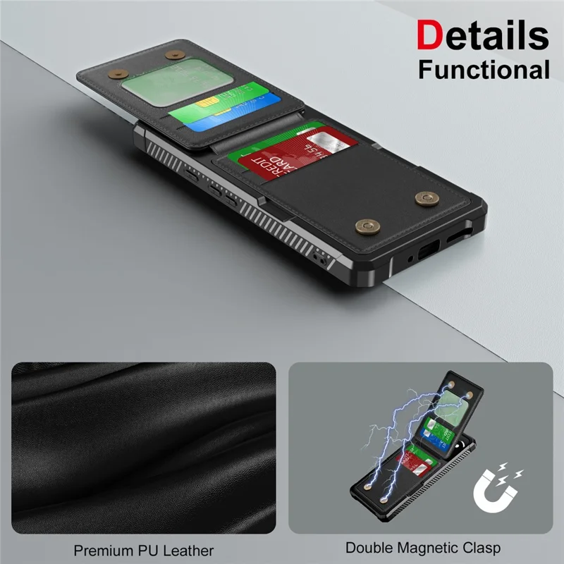 For Google Pixel 10 Pro XL Case with Card Slot Kickstand PU Leather + TPU Phone Cover - Black