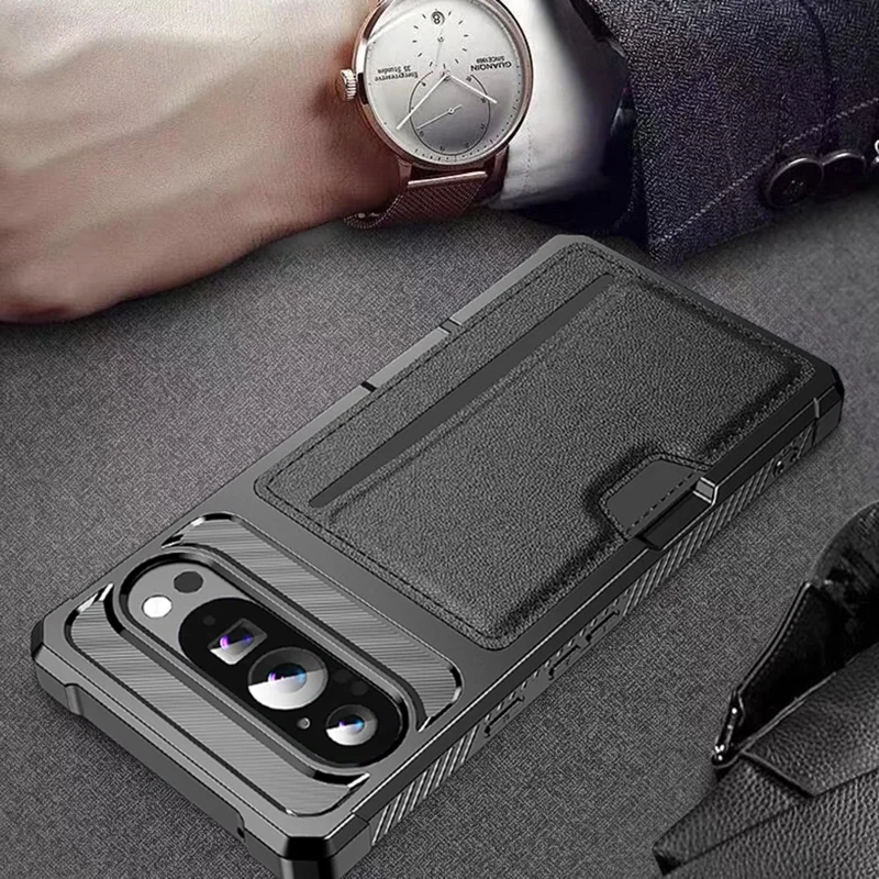 For Google Pixel 10 Pro XL Case Card Slot Leather + TPU Defender Phone Cover