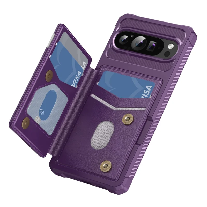 For Google Pixel 10 / Pixel 10 Pro Case RFID Blocking Card Slot Kickstand Leather + TPU Phone Cover - Purple