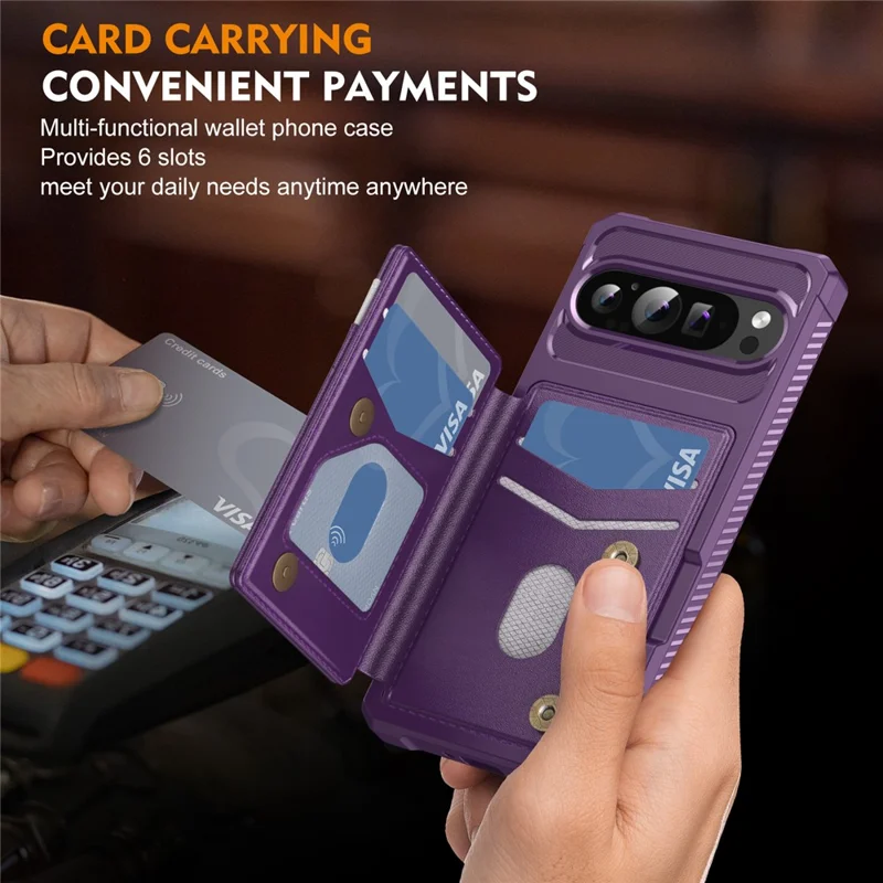 For Google Pixel 10 / Pixel 10 Pro Case RFID Blocking Card Slot Kickstand Leather + TPU Phone Cover - Purple