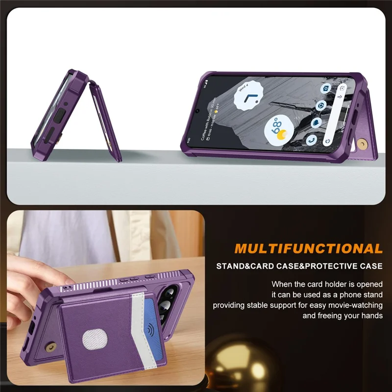 For Google Pixel 10 / Pixel 10 Pro Case RFID Blocking Card Slot Kickstand Leather + TPU Phone Cover - Purple