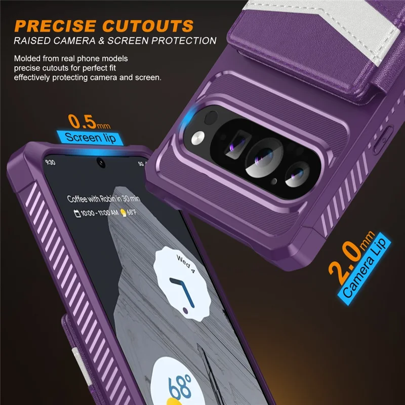 For Google Pixel 10 / Pixel 10 Pro Case RFID Blocking Card Slot Kickstand Leather + TPU Phone Cover - Purple