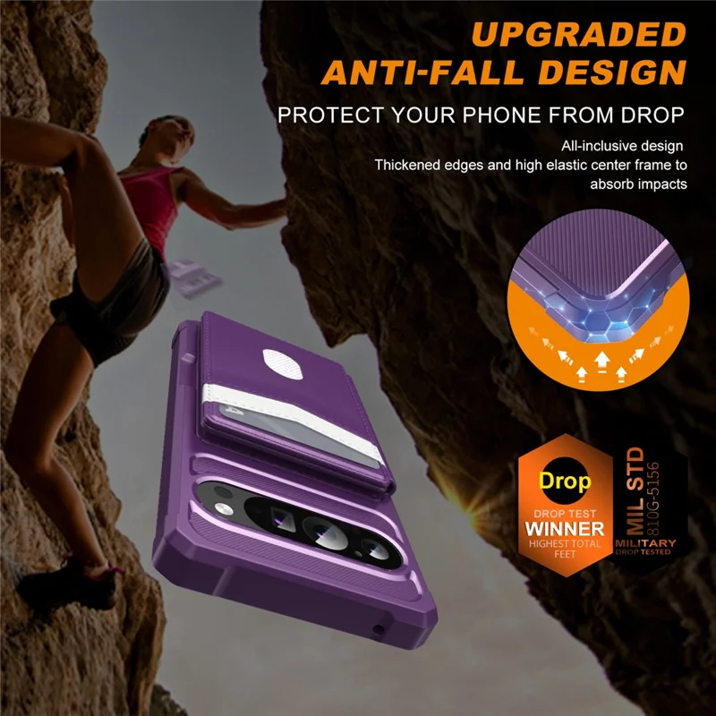 For Google Pixel 10 / Pixel 10 Pro Case RFID Blocking Card Slot Kickstand Leather + TPU Phone Cover - Purple