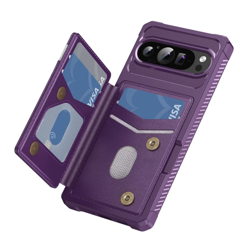 For Google Pixel 10 Pro XL Case RFID Blocking Card Slot Kickstand Leather + TPU Phone Cover - Purple