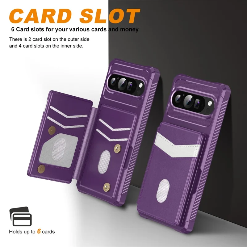 For Google Pixel 10 Pro XL Case RFID Blocking Card Slot Kickstand Leather + TPU Phone Cover - Purple