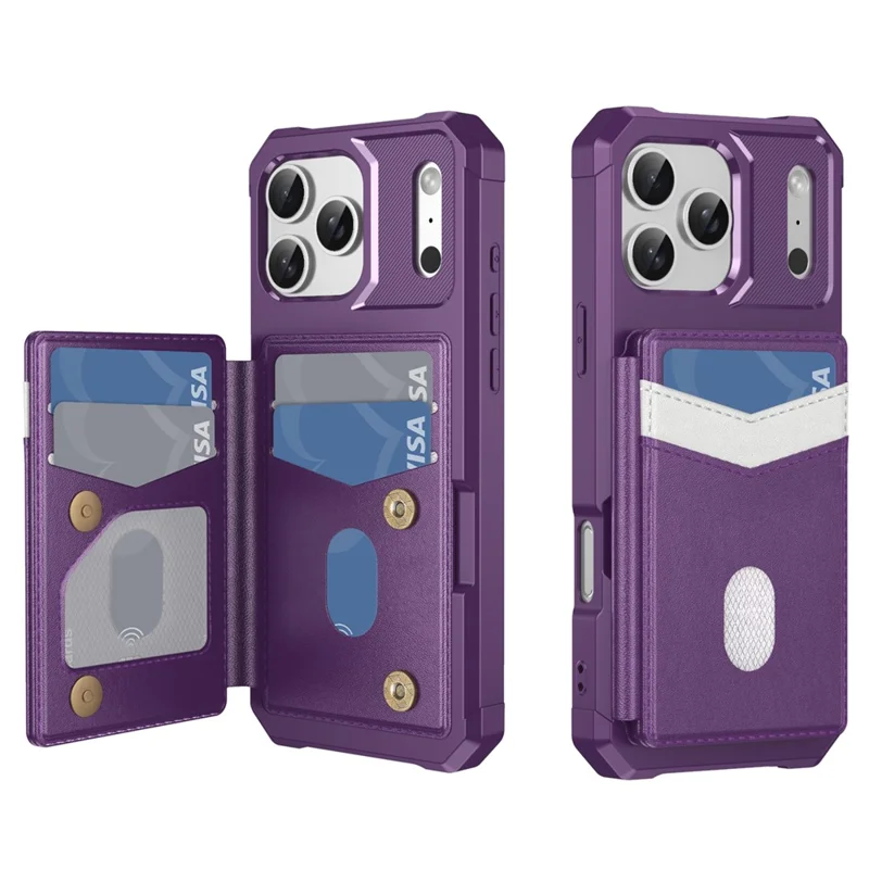 For iPhone 17 Pro Case RFID Blocking Card Slot Kickstand Leather + TPU Phone Cover - Purple