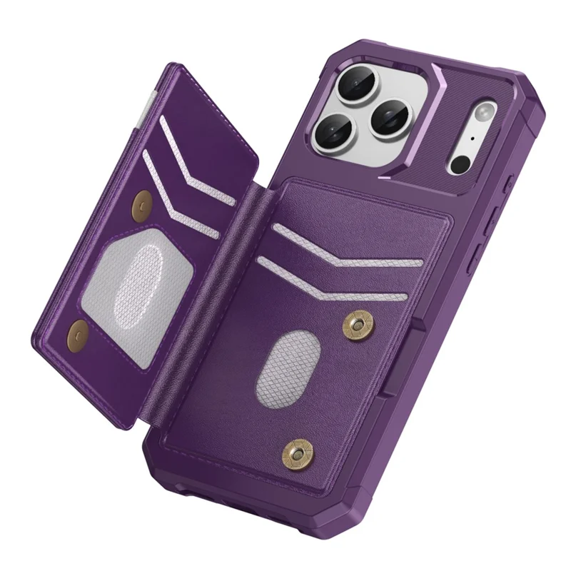 For iPhone 17 Pro Case RFID Blocking Card Slot Kickstand Leather + TPU Phone Cover - Purple
